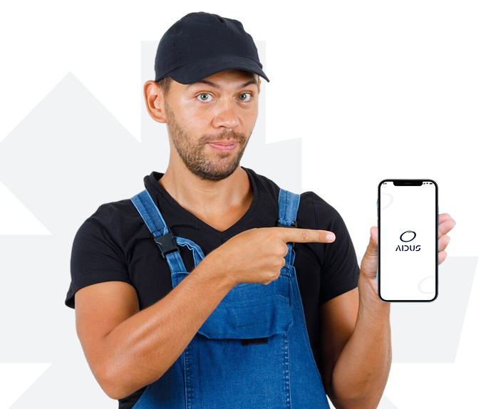 Service professional pointing to phone